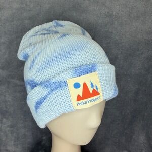 Parks‎ Project Beanie Unisex OS Blue Tie Dye Cotton Knit Mountain Patch Hat